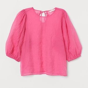 H&M sheer shimmery pink puff sleeve top